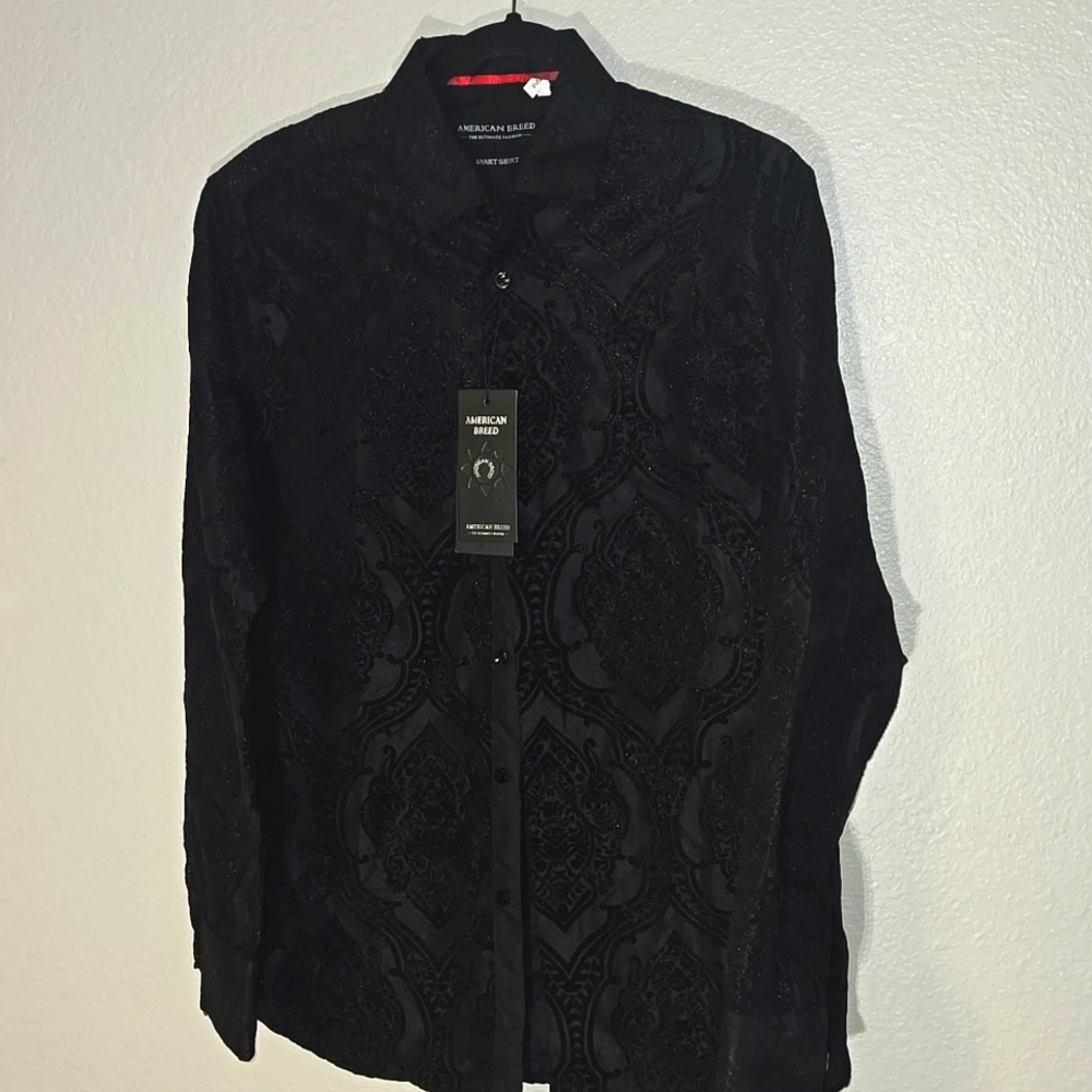NWT American Breed Smart Shirt Black floral button up luxury formal - Picture 6 of 6